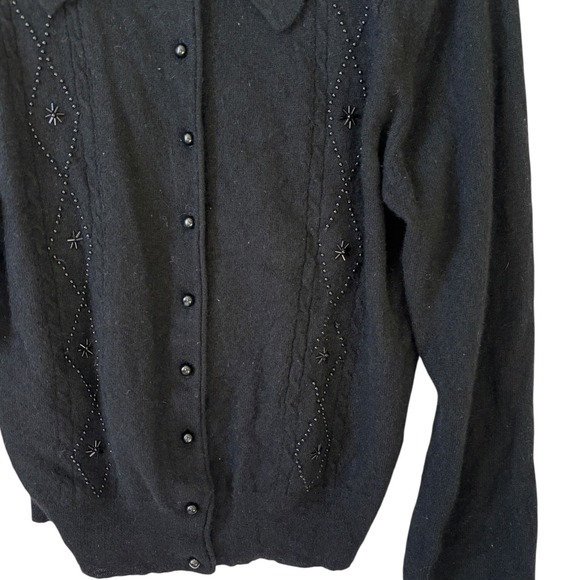 Vintage SML Sport Ltd Black Beaded Cardigan Sweater Collar Sz L Lambswool Angora - Picture 7 of 8